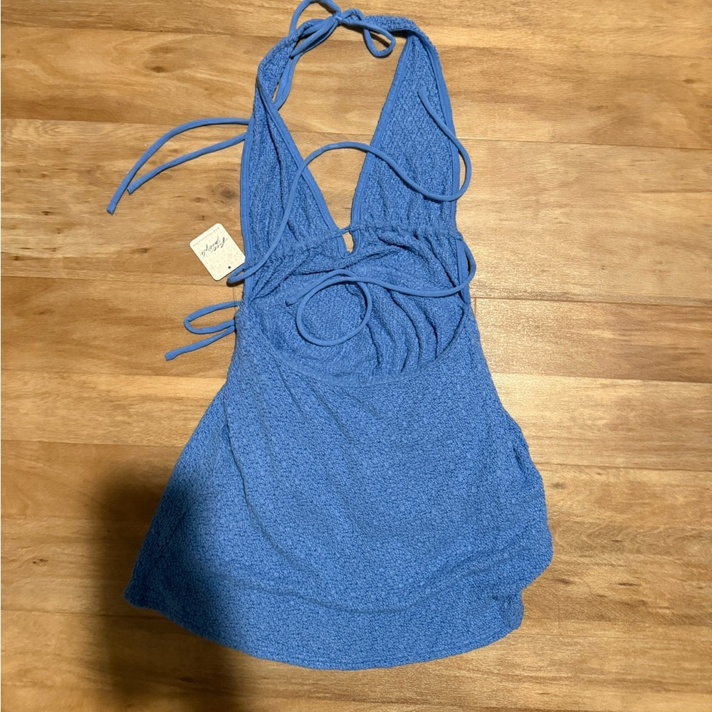 Free People Blue Halter Neck Wrap Romper - Picture 2 of 3